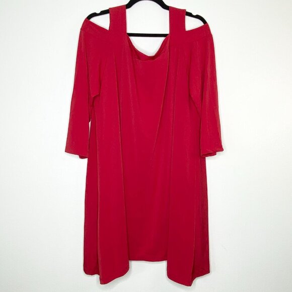 Chico's Size 3 Red Cold Shoulder Blouse Layered Flowy Tunic Top XL Evening Party - Picture 5 of 9